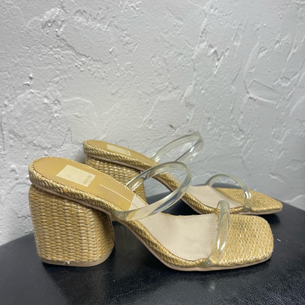 Dolce Vita clear Strap Woven Heel Sandals - Picture 1 of 7
